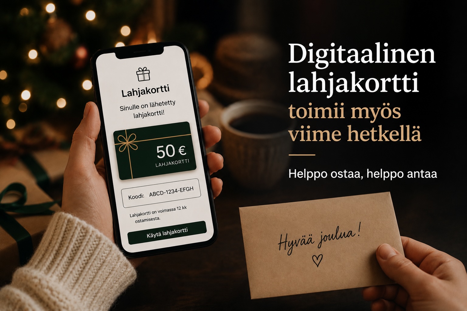 Digitaalinen lahjakortti toimii myös viime hetkellä